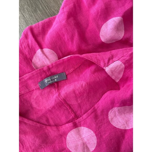 Grey Violet pink linen t-shirt big polka dot print top made in Italy shirt XL - Picture 2 of 9